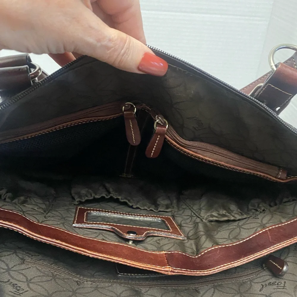 Fossil Vintage Rich Brown Leather Business Laptop Bag Double Handles